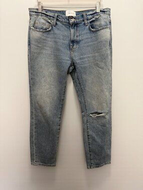 Current/Elliott The Stiletto Cropped Skinny Jeans Light Wash Blue Distressed 29